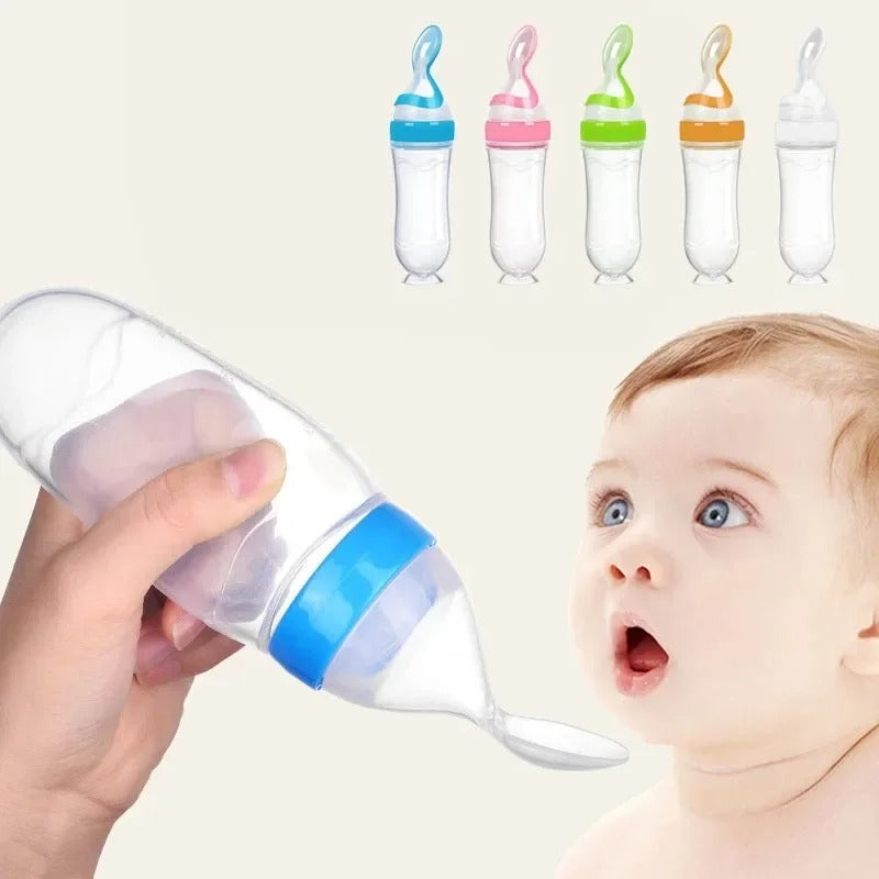 Silicone Baby Spoon Squeezing Feeding Bottle Feeder – Soft, Safe & Easy Baby Food Dispenser (random Color)